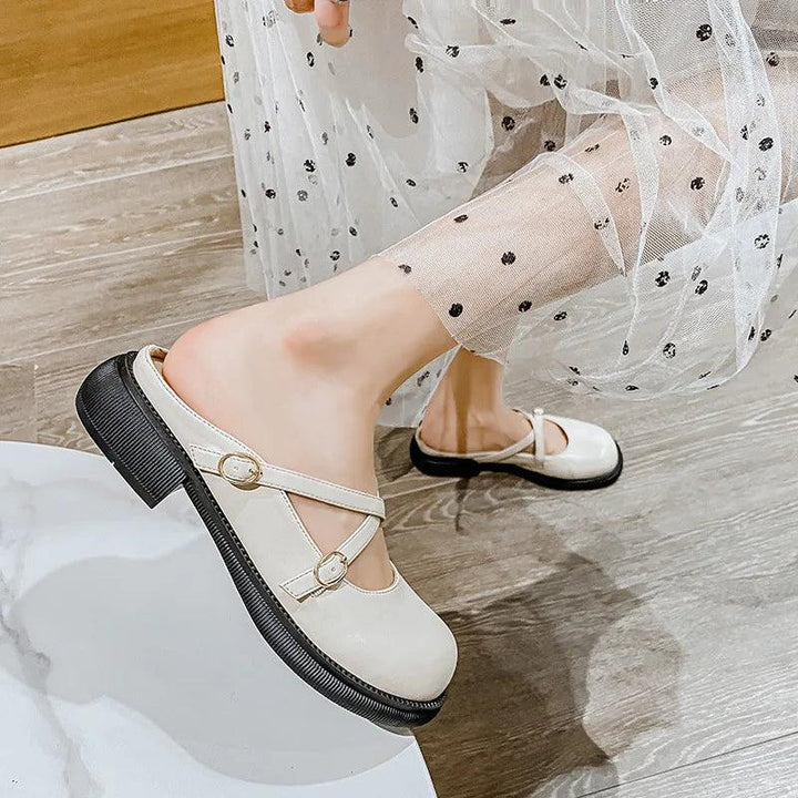 Mary Jane Pumps with Stylish Buckle - Clara-Ivory-2.5-Nora Luxe