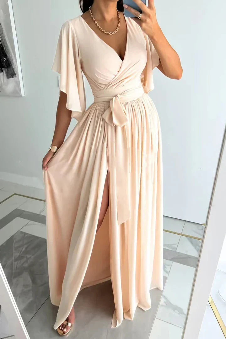 Maxi Dress with High Split - BreezeWave-XS-beige-Nora Luxe