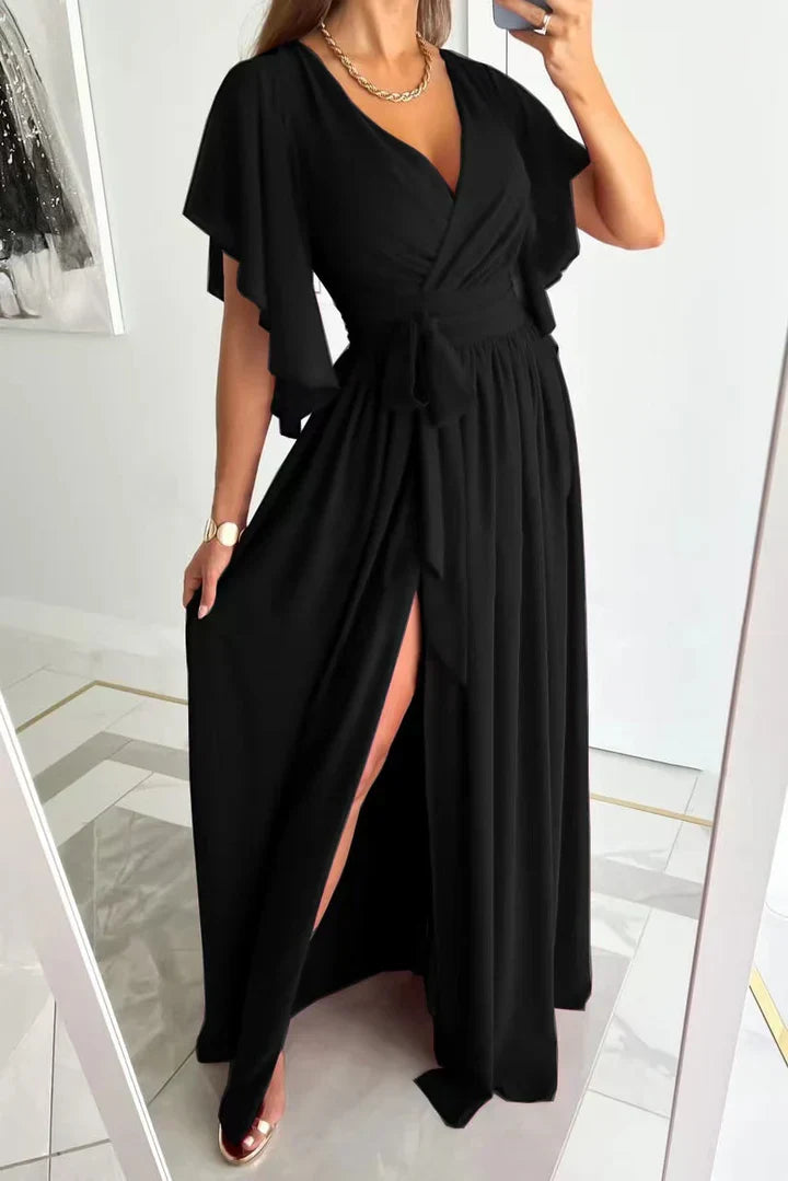Maxi Dress with High Split - BreezeWave-XS-black-Nora Luxe