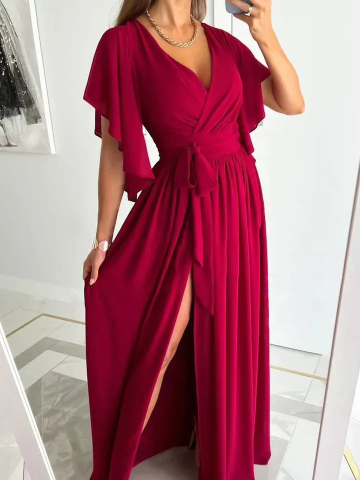 Maxi Dress with High Split - BreezeWave-XS-red-Nora Luxe