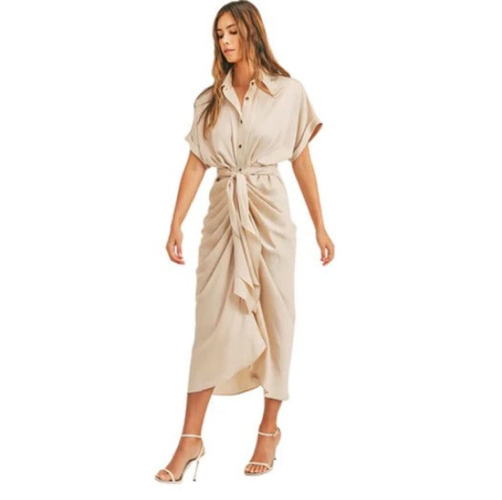 Maxi dress with ruffles and V-neck summer style women's fashion - Elina-Gold-S-Nora Luxe