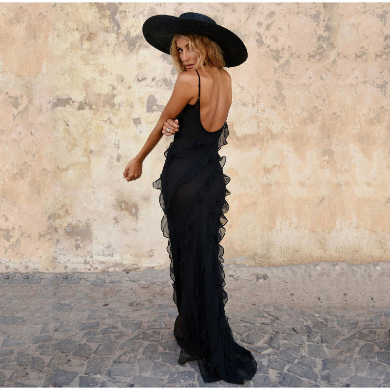 Maxi Dress with Ruffles - GraceFlow-Red-S-Nora Luxe