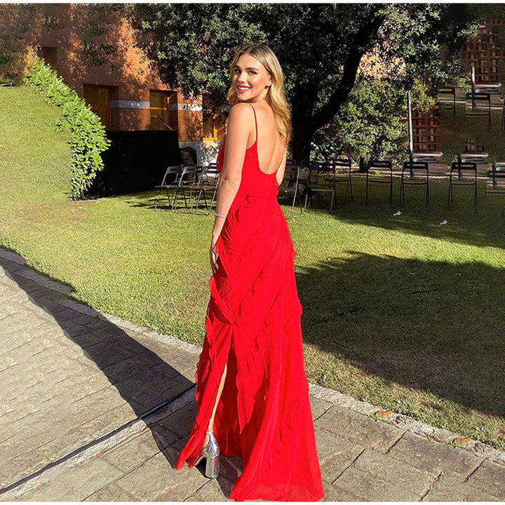 Maxi Dress with Ruffles - GraceFlow-Red-S-Nora Luxe