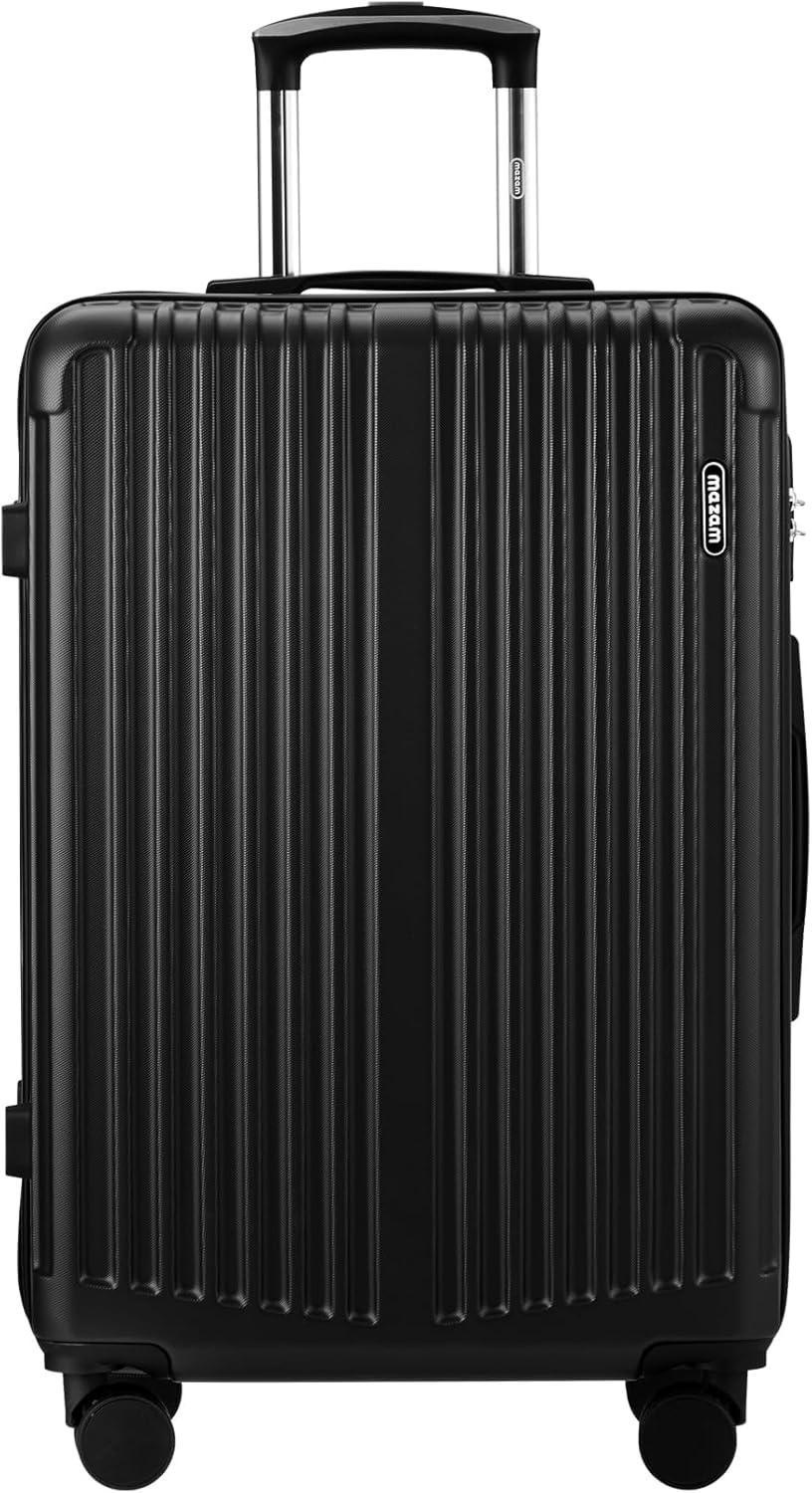 Large Hard-Shell Luggage with 360° Wheels and TSA Lock – Black Stripe