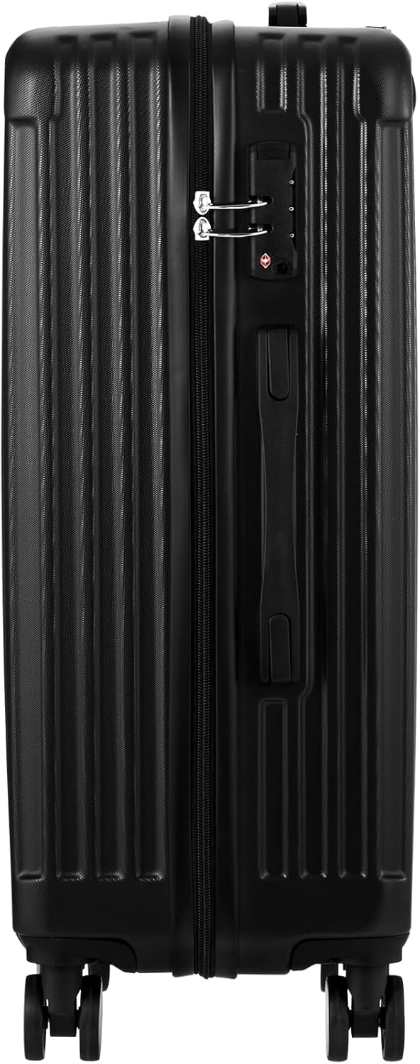 Large Hard-Shell Luggage with 360° Wheels and TSA Lock – Black Stripe