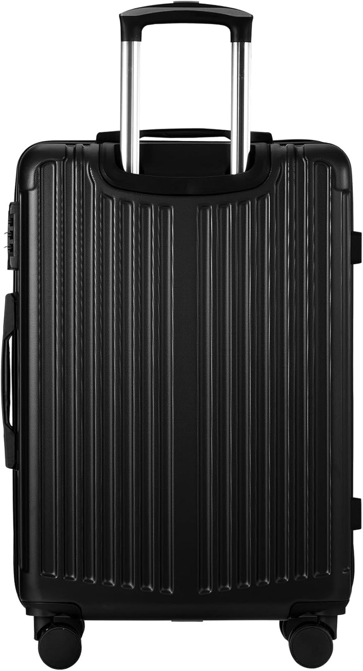 Large Hard-Shell Luggage with 360° Wheels and TSA Lock – Black Stripe