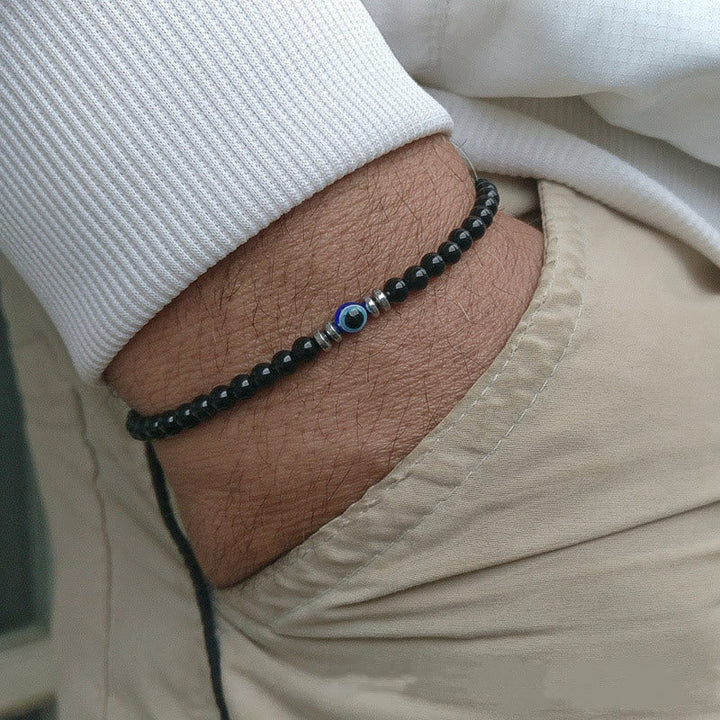 Men's 4mm Natural Stone Evil Eye Bead Bracelet - Thor-Obsidian-Nora Luxe