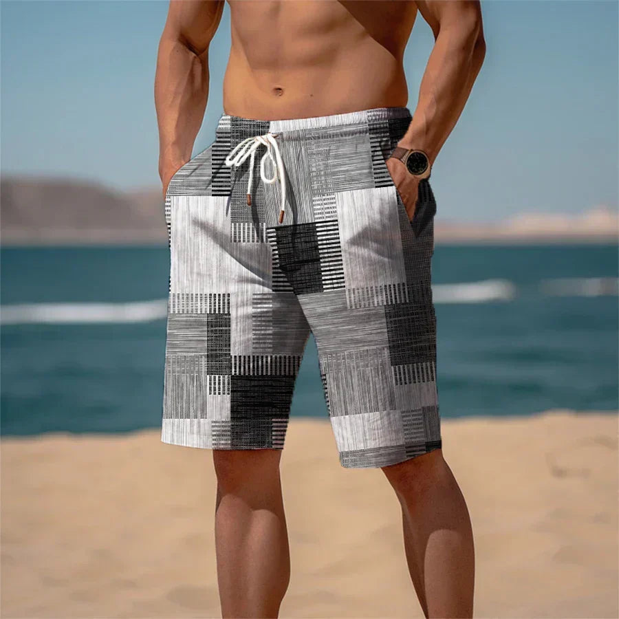 Men's Beach Shorts Cotton 3D Print Breathable Summer Look - Jamal-Minimalist melange gray-S-Nora Luxe