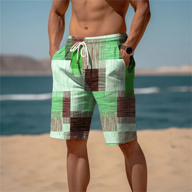 Men's Beach Shorts Cotton 3D Print Breathable Summer Look - Jamal-Minimalist mixed green-S-Nora Luxe