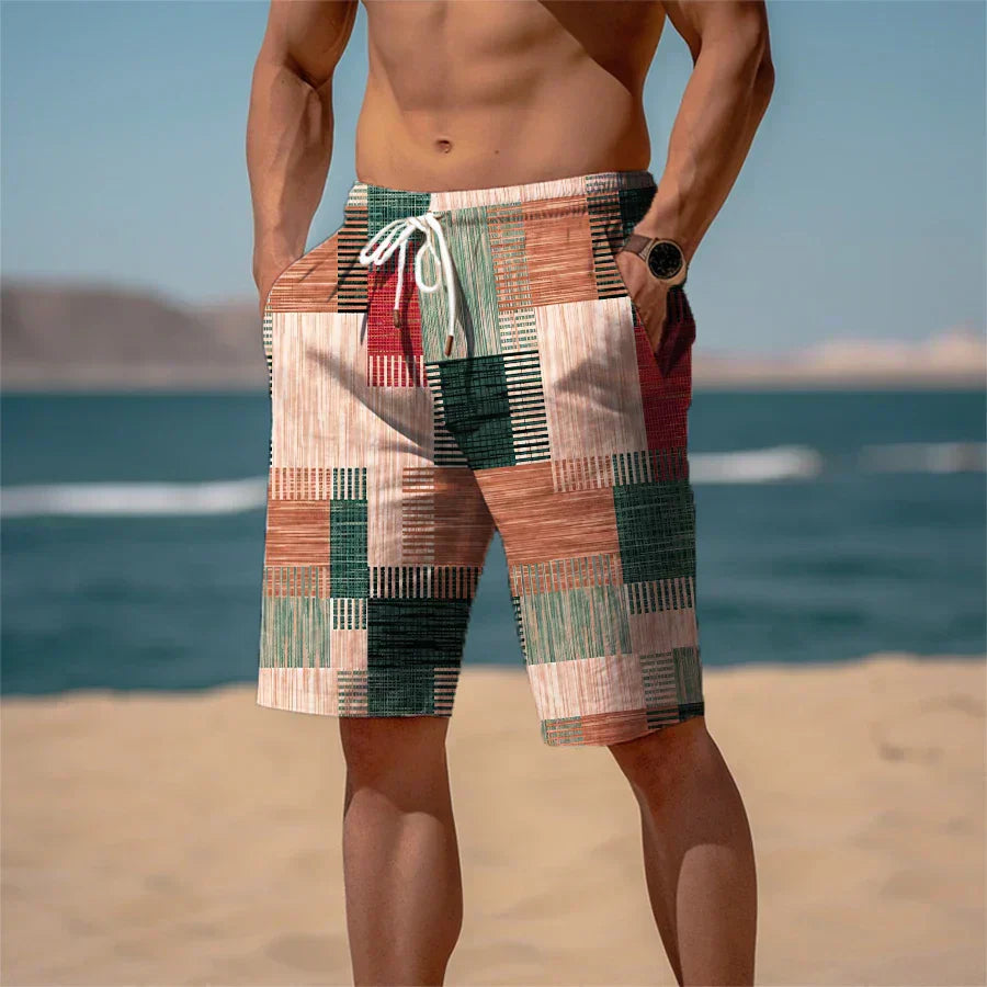 Men's Beach Shorts Cotton 3D Print Breathable Summer Look - Jamal-Minimalist mixed orange-S-Nora Luxe