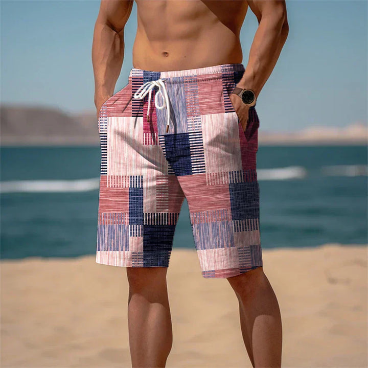 Men's Beach Shorts Cotton 3D Print Breathable Summer Look - Jamal-Minimalist mixed red-S-Nora Luxe