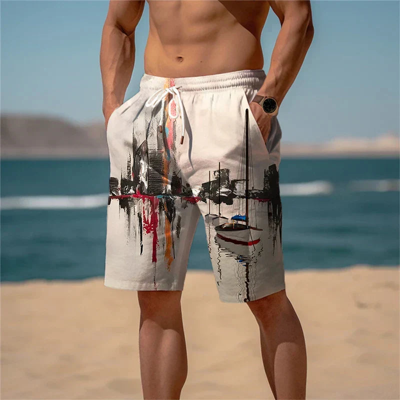 Men's Beach Shorts Cotton 3D Print Breathable Summer Look - Jamal-Printed mixed summer ankle boots-S-Nora Luxe
