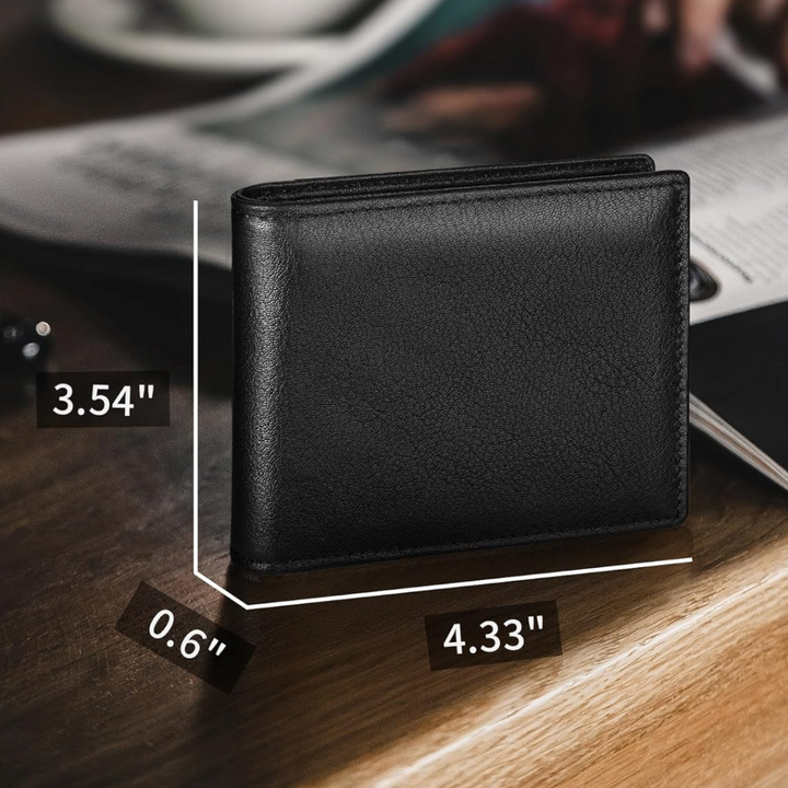 Men's Bifold Genuine Leather RFID Blocking Wallet - StitchCraft-Black-Nora Luxe