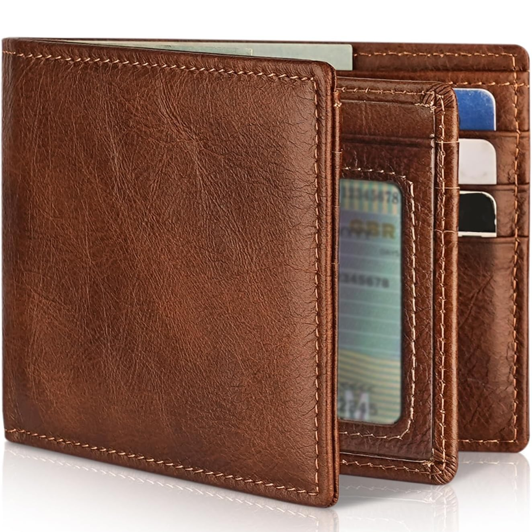 Men's Bifold Genuine Leather RFID Blocking Wallet - StitchCraft-Brown-Nora Luxe