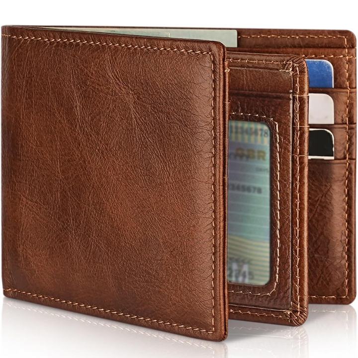 Men's Bifold Genuine Leather RFID Blocking Wallet - StitchCraft-Brown-Nora Luxe