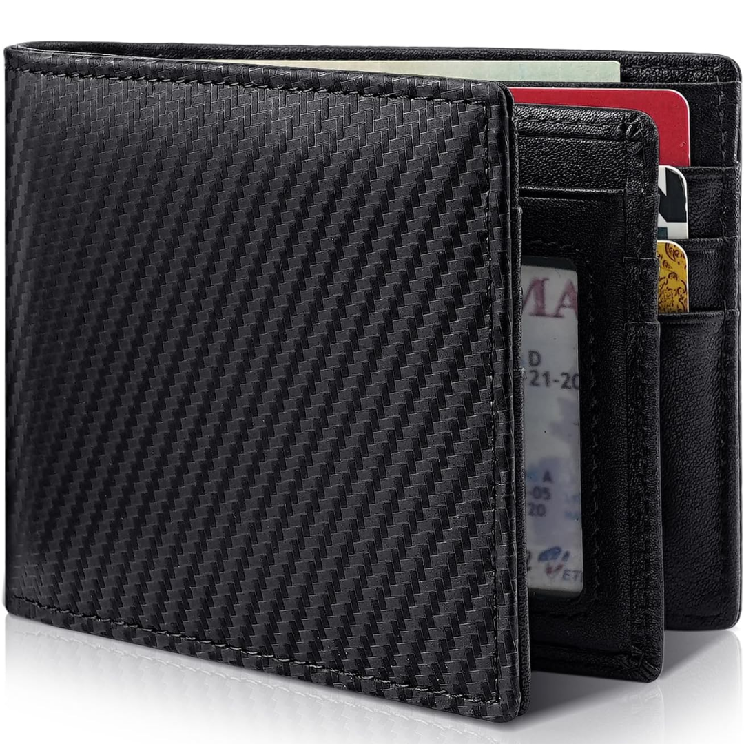 Men's Bifold Genuine Leather RFID Blocking Wallet - StitchCraft-Carbon Black-Nora Luxe