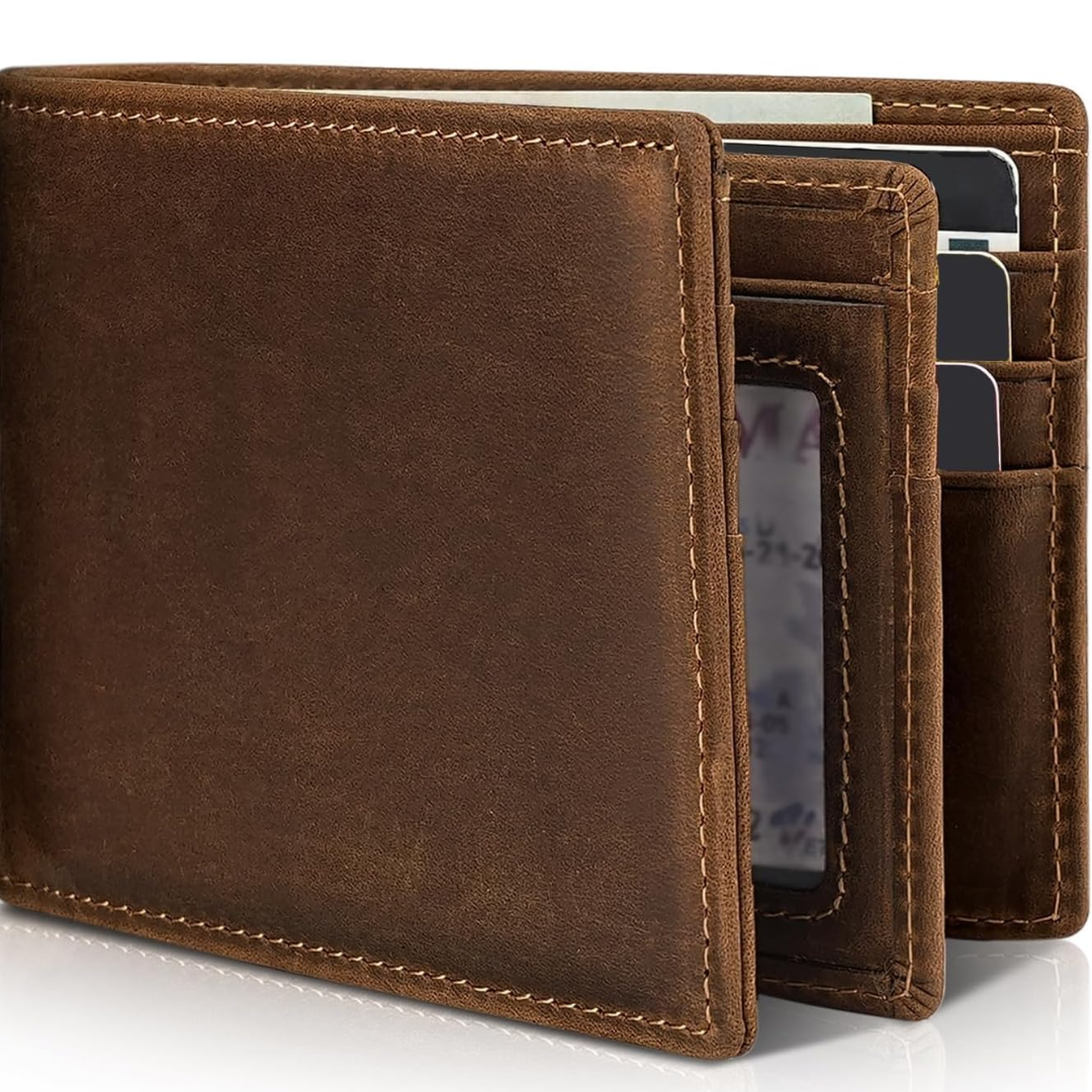 Men's Bifold Genuine Leather RFID Blocking Wallet - StitchCraft-Coffee Brown-Nora Luxe