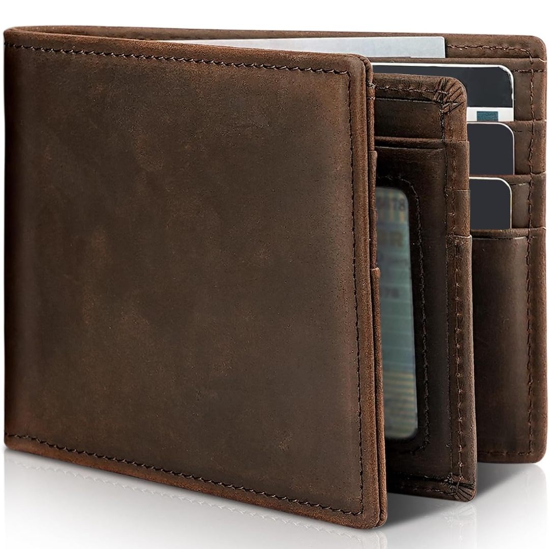 Men's Bifold Genuine Leather RFID Blocking Wallet - StitchCraft-Dark Coffee Brown-Nora Luxe