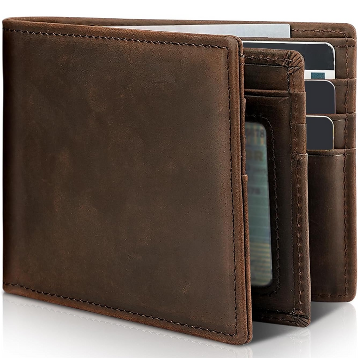 Men's Bifold Genuine Leather RFID Blocking Wallet - StitchCraft-Dark Coffee Brown-Nora Luxe