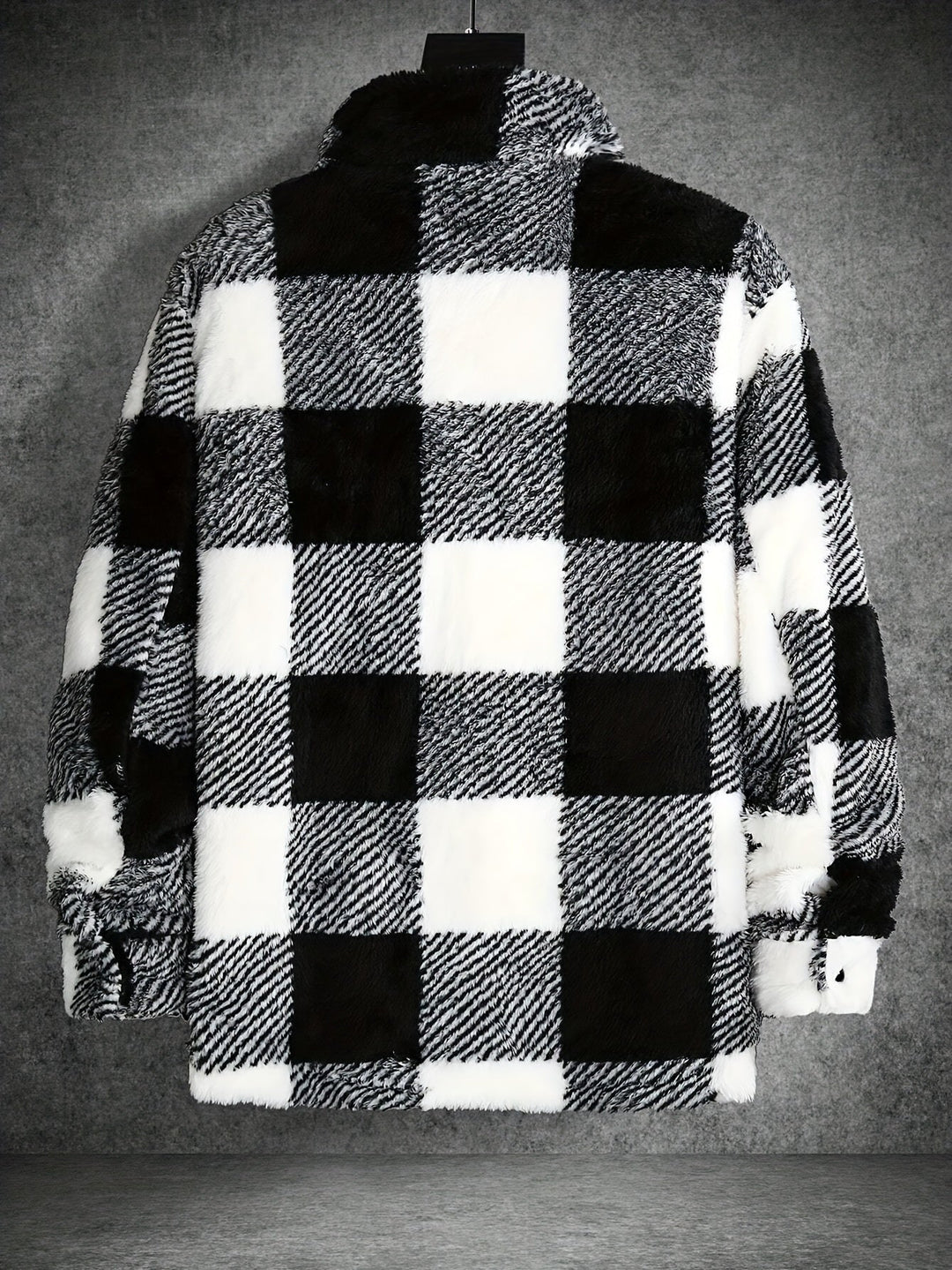 Men's Black and White Checked Fleece Jacket - Riley-S-Nora Luxe