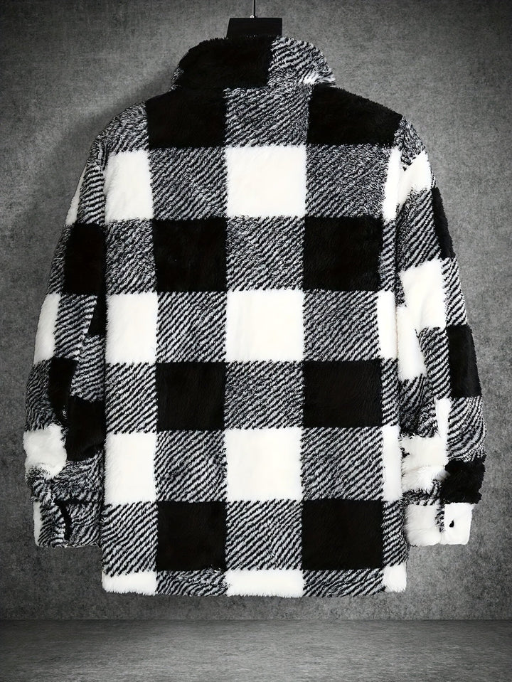 Men's Black and White Checked Fleece Jacket - Riley-S-Nora Luxe