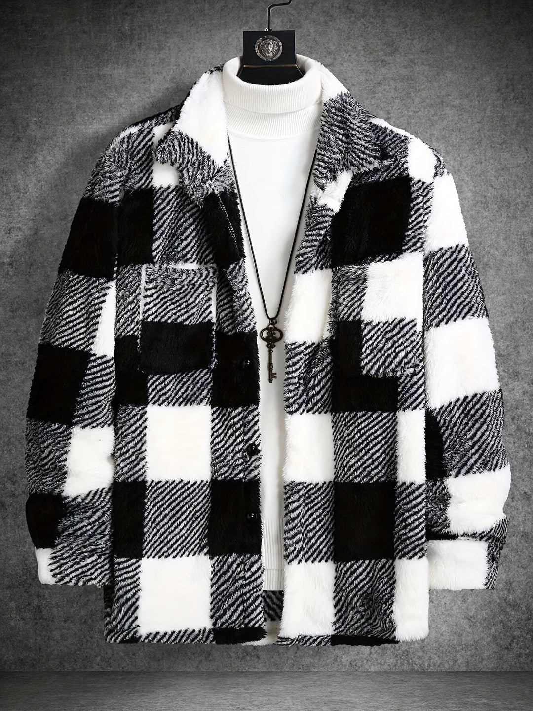 Men's Black and White Checked Fleece Jacket - Riley-S-Nora Luxe