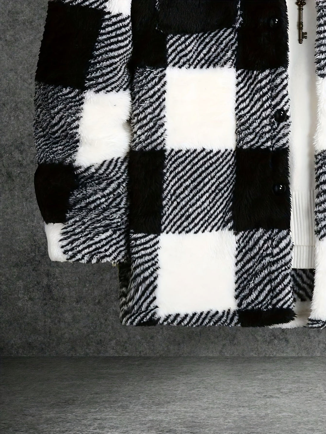 Men's Black and White Checked Fleece Jacket - Riley-S-Nora Luxe