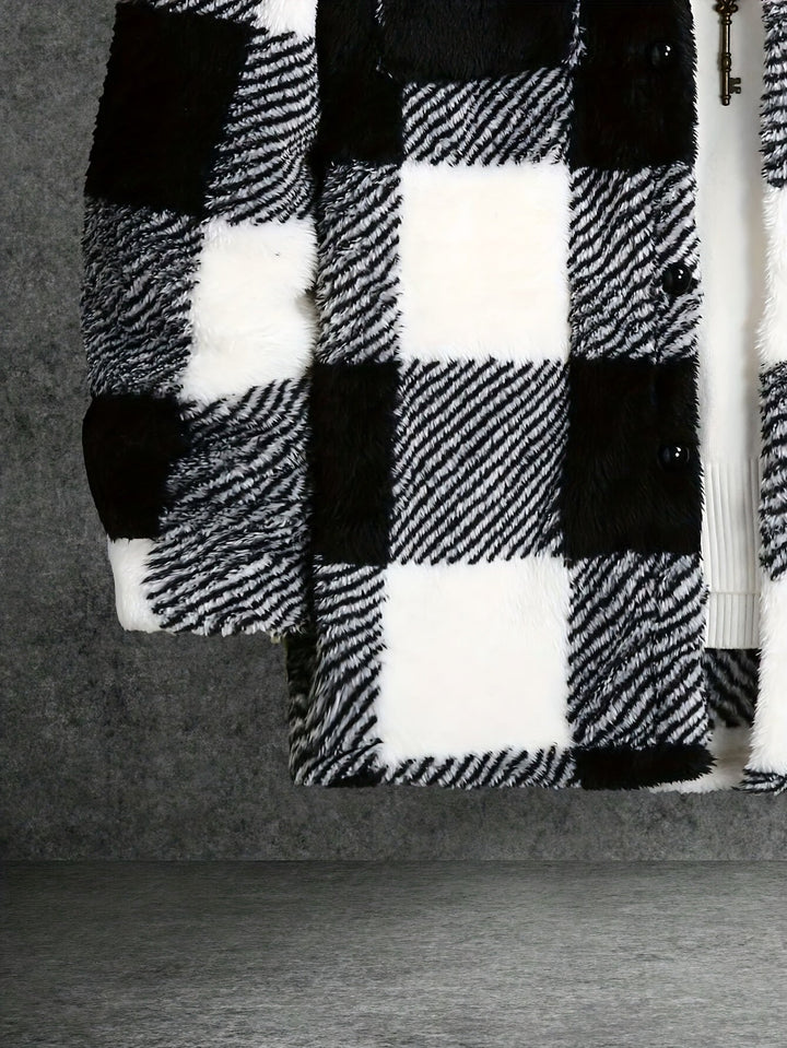 Men's Black and White Checked Fleece Jacket - Riley-S-Nora Luxe