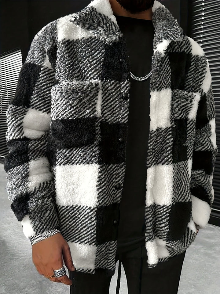 Men's Black and White Checked Fleece Jacket - Riley-S-Nora Luxe
