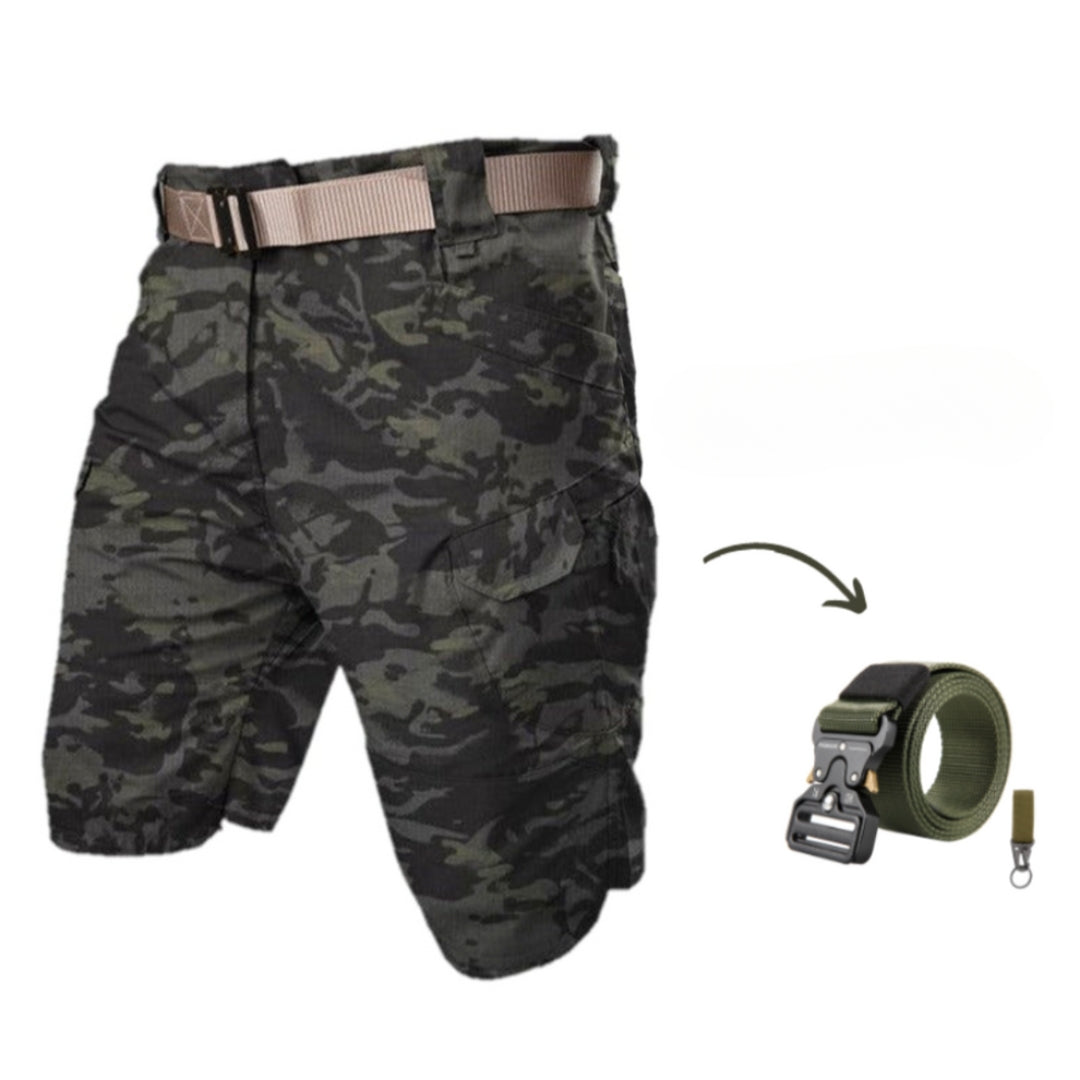 Men's cargo shorts with 7 pockets & free belt – Taro-Army green + belt-S-Nora Luxe