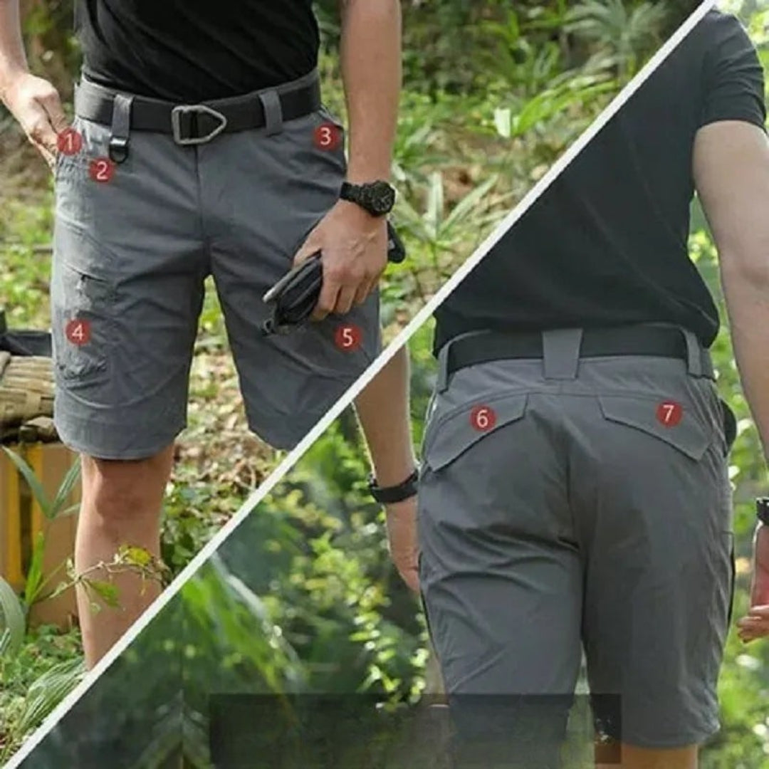 Men's cargo shorts with 7 pockets & free belt – Taro-Black + Belt-S-Nora Luxe