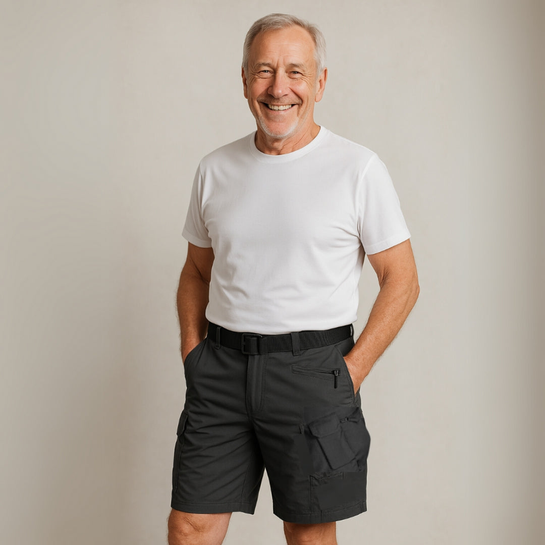 Men's cargo shorts with 7 pockets & free belt – Taro-Black + Belt-S-Nora Luxe