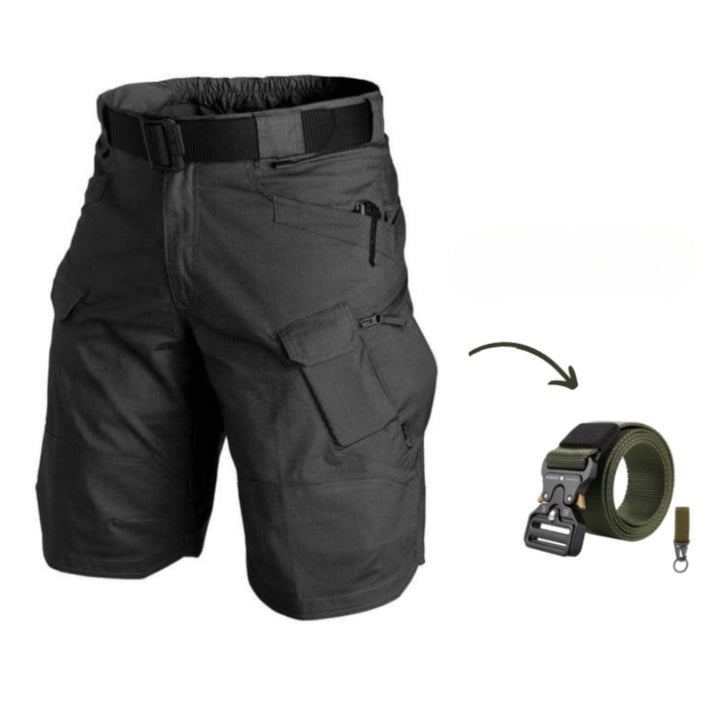 Men's cargo shorts with 7 pockets & free belt – Taro-Black + Belt-S-Nora Luxe