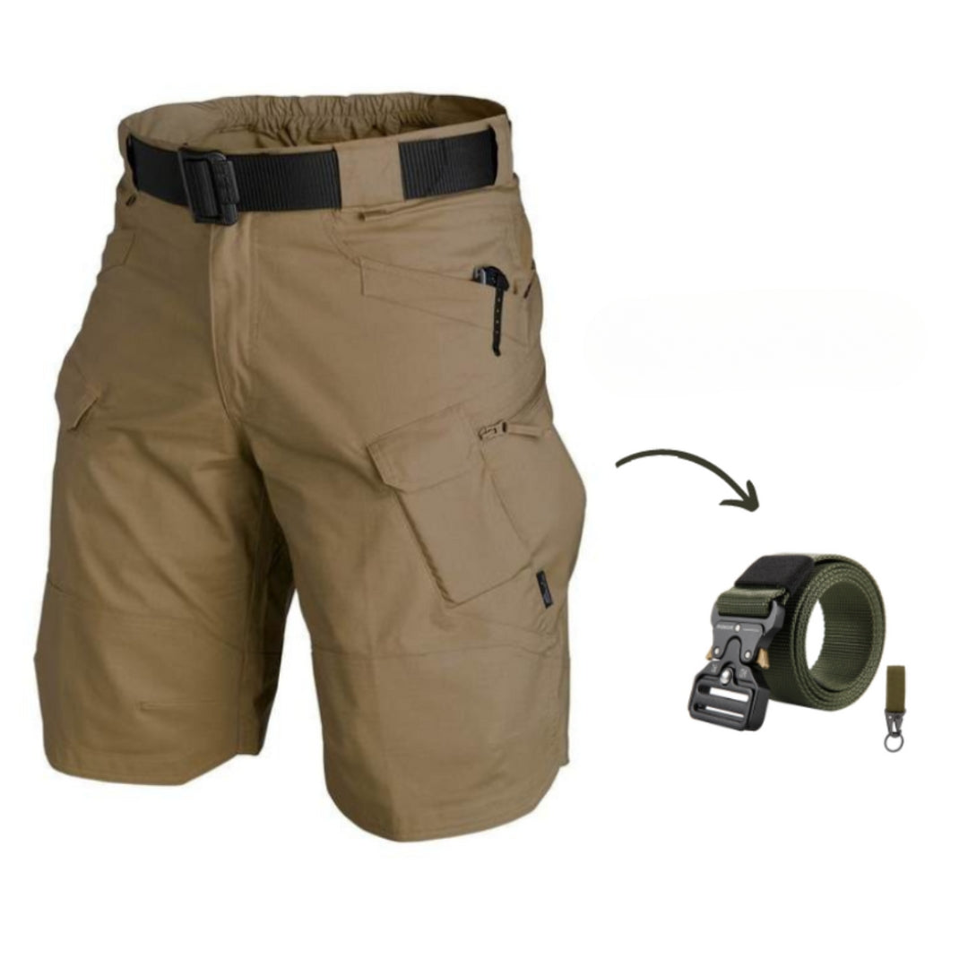 Men's cargo shorts with 7 pockets & free belt – Taro-Khaki + belt-S-Nora Luxe