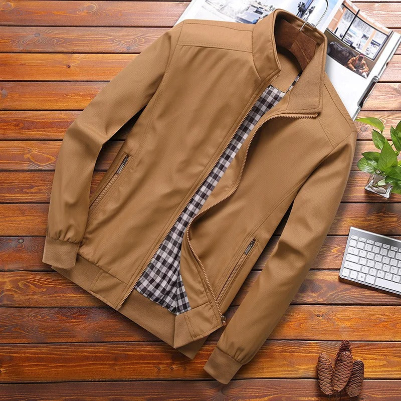 Men's Casual Windbreaker | Tommy Summer Jacket with Collar-Khaki-M-Nora Luxe