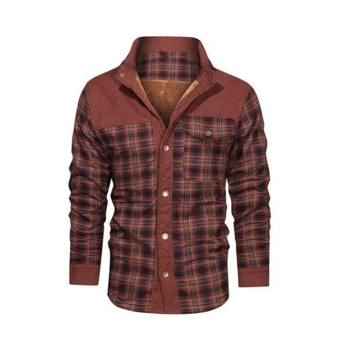 Men's Checked Outdoor Jacket - Mason-Dark Red-S-Nora Luxe