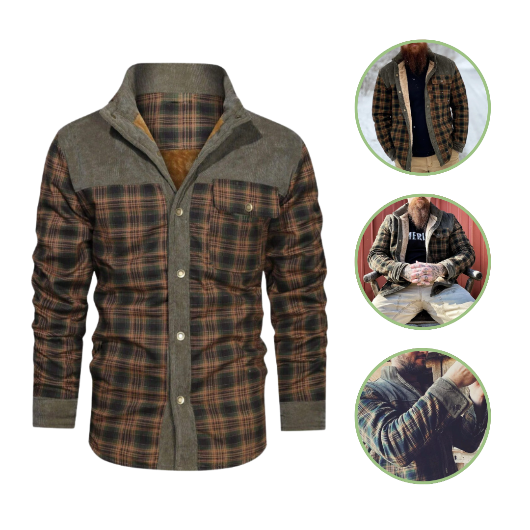 Men's Checked Outdoor Jacket - Mason-Olive Green-S-Nora Luxe
