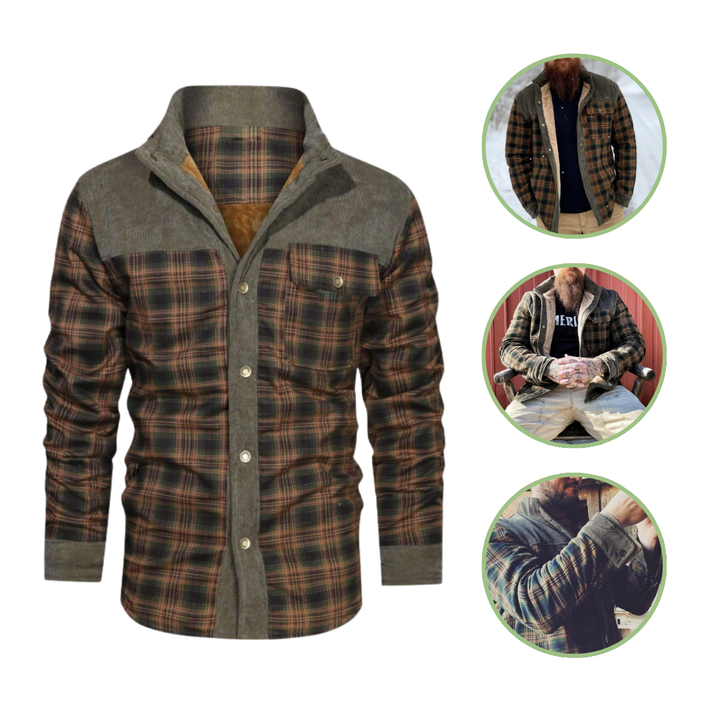 Men's Checked Outdoor Jacket - Mason-Olive Green-S-Nora Luxe