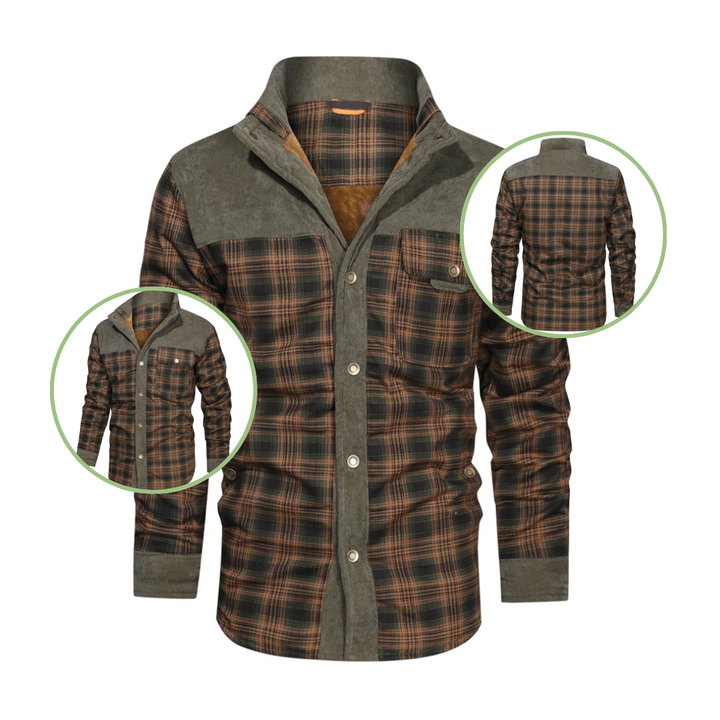 Men's Checked Outdoor Jacket - Mason-Olive Green-S-Nora Luxe