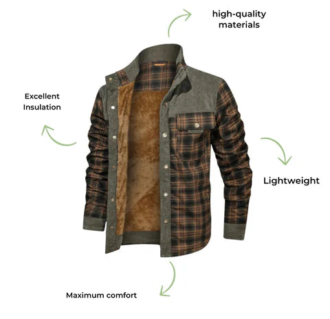 Men's Checked Outdoor Jacket - Mason-Olive Green-S-Nora Luxe