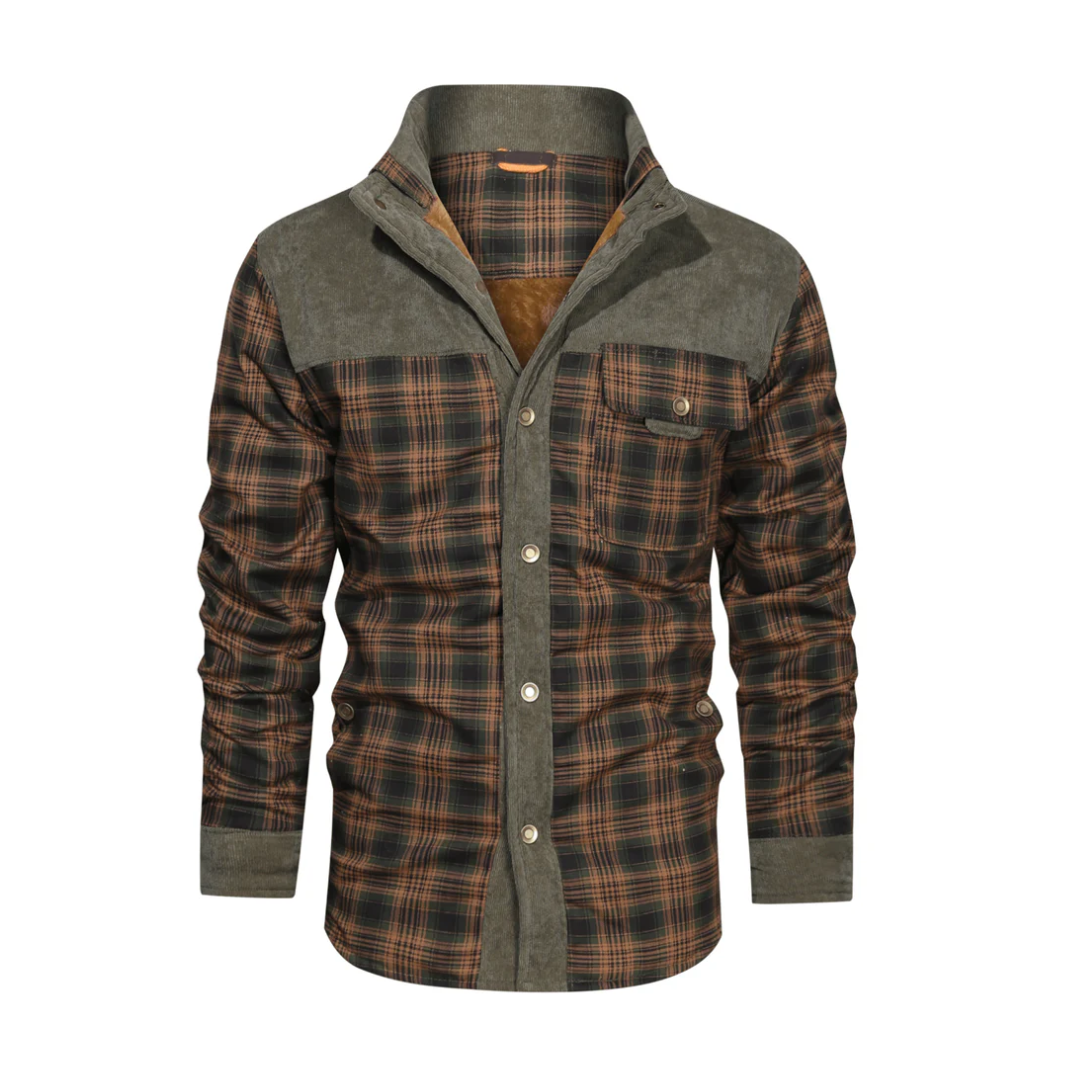 Men's Checked Outdoor Jacket - Mason-Olive Green-S-Nora Luxe