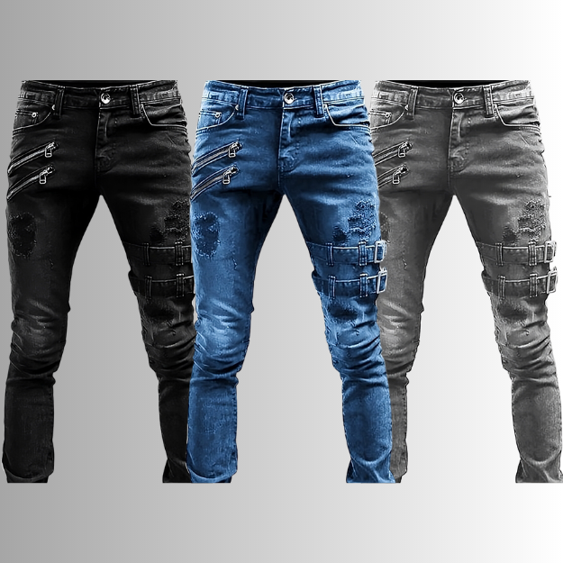 Men's Denim Jeans with Buckles and Zippers - TitanEdge-Buy 2 and get 1 free (all three colors)-S-Nora Luxe