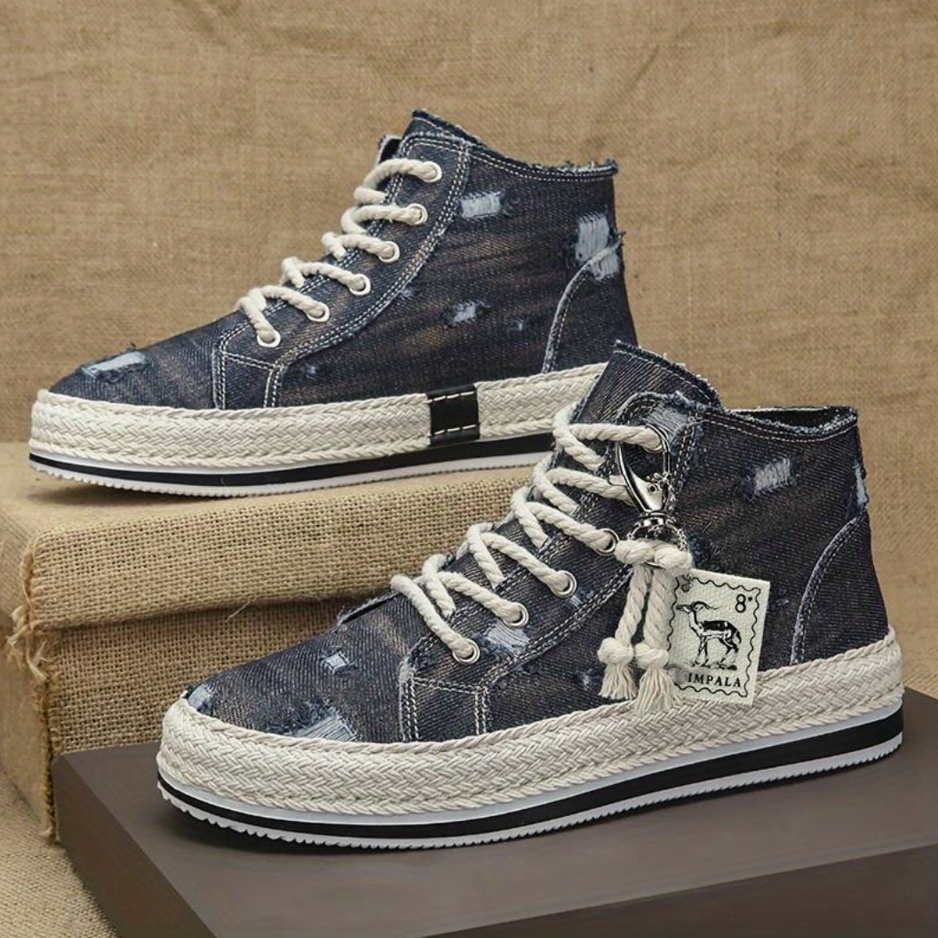 Men's High-Top Denim Sneakers with Grip Sole & Ankle Support – Jarek-Blue-4-Nora Luxe