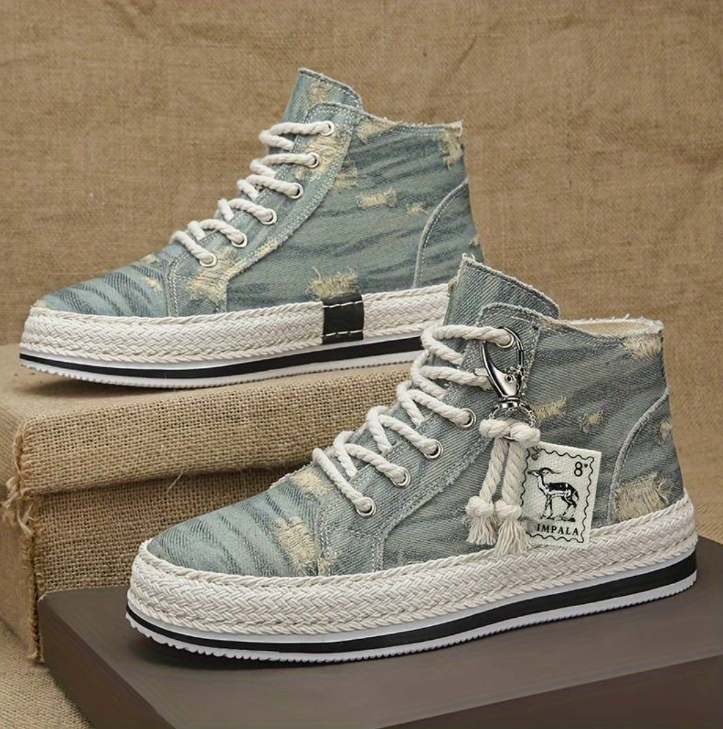 Men's High-Top Denim Sneakers with Grip Sole & Ankle Support – Jarek-Light blue-4-Nora Luxe