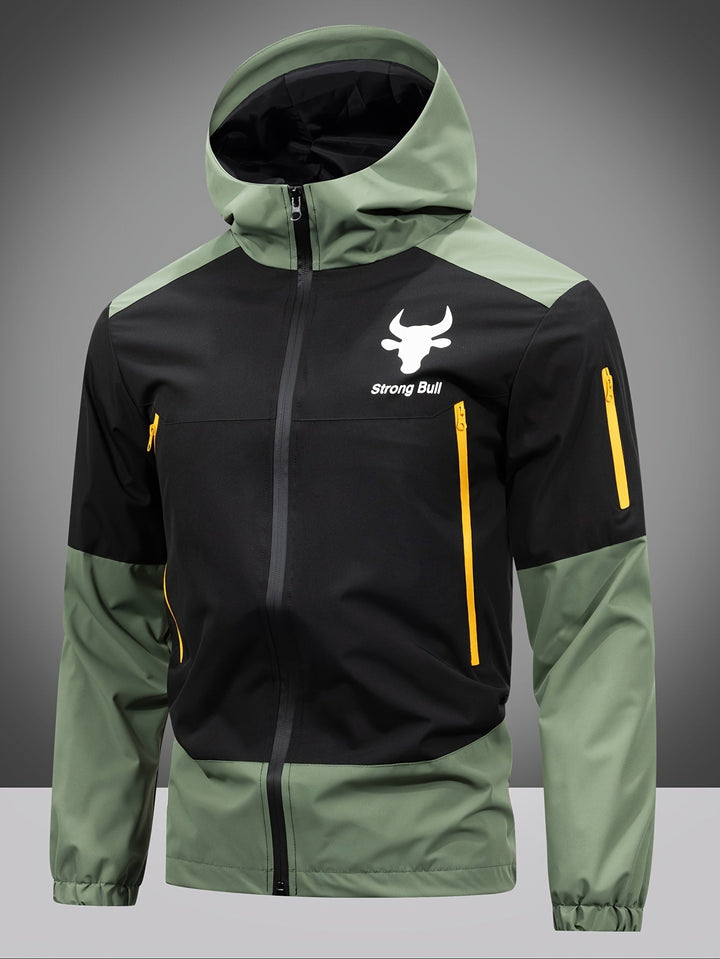 Men's Jacket with Zip, Hood and Colour Block Design - Milan-Green-S-Nora Luxe