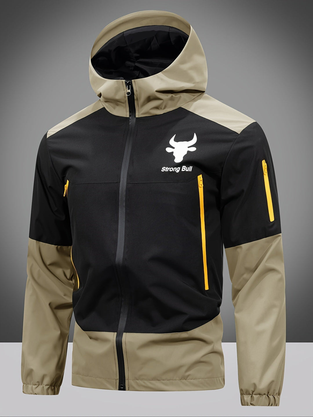 Men's Jacket with Zip, Hood and Colour Block Design - Milan-Khaki-S-Nora Luxe
