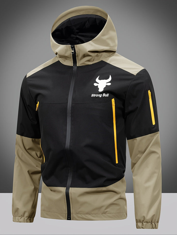 Men's Jacket with Zip, Hood and Colour Block Design - Milan-Khaki-S-Nora Luxe
