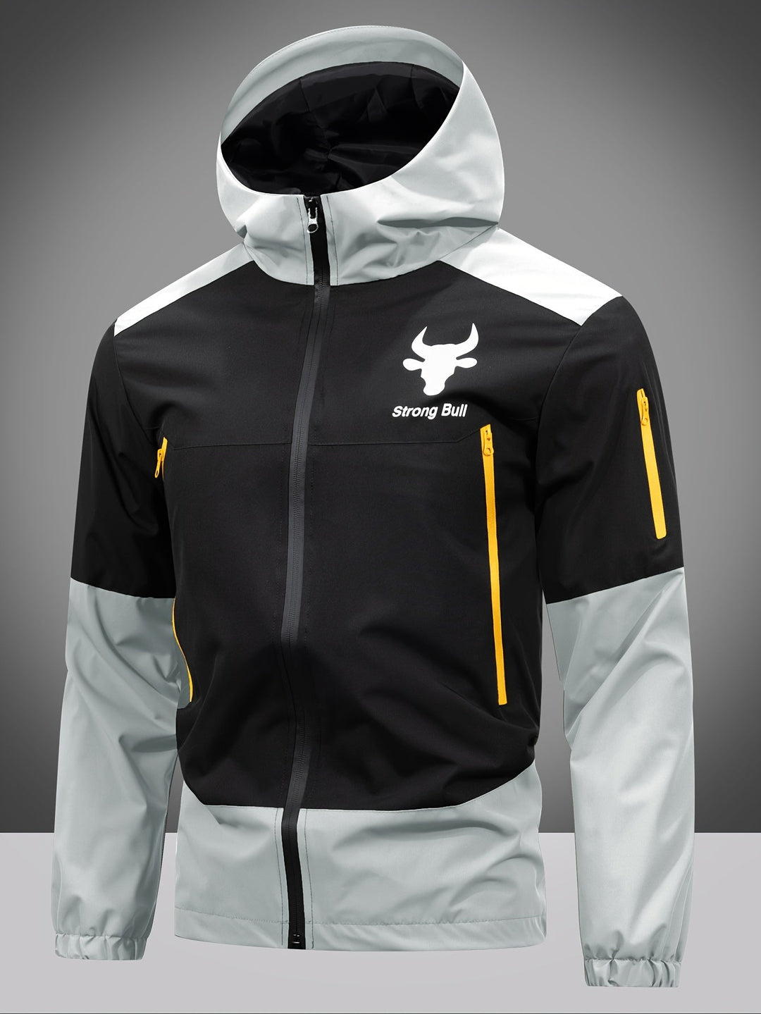 Men's Jacket with Zip, Hood and Colour Block Design - Milan-Light gray-S-Nora Luxe