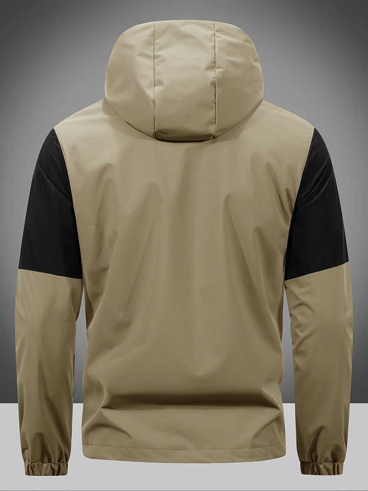 Men's Jacket with Zip, Hood and Colour Block Design - Milan-Olive green-S-Nora Luxe