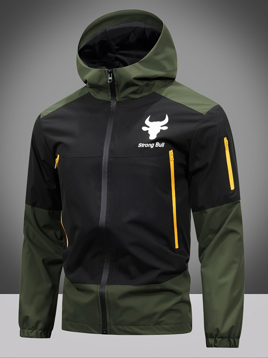 Men's Jacket with Zip, Hood and Colour Block Design - Milan-Olive green-S-Nora Luxe